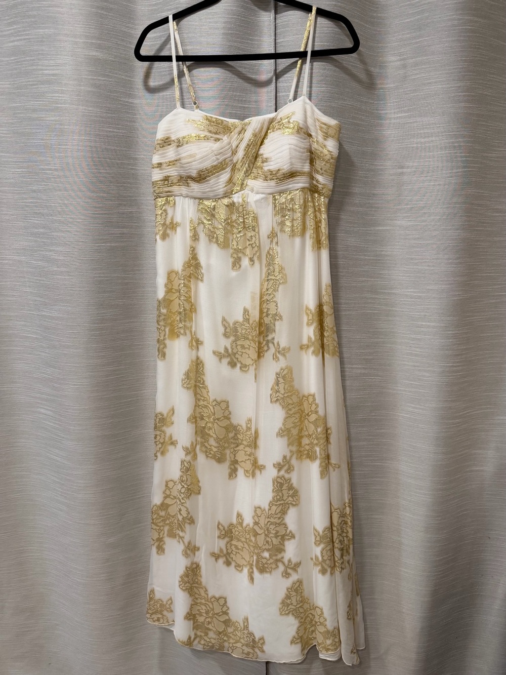 Oleg Cassini Ivory Dress with Gold Floral Accents 12